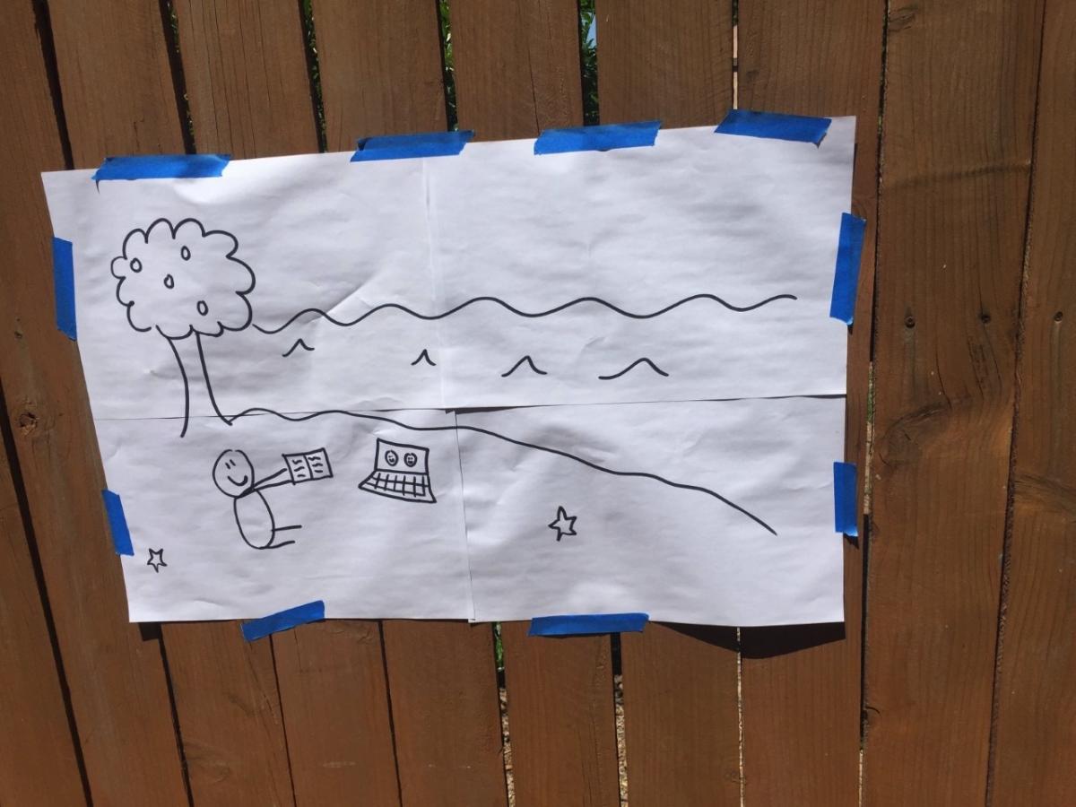 A mural drawn a page of paper.