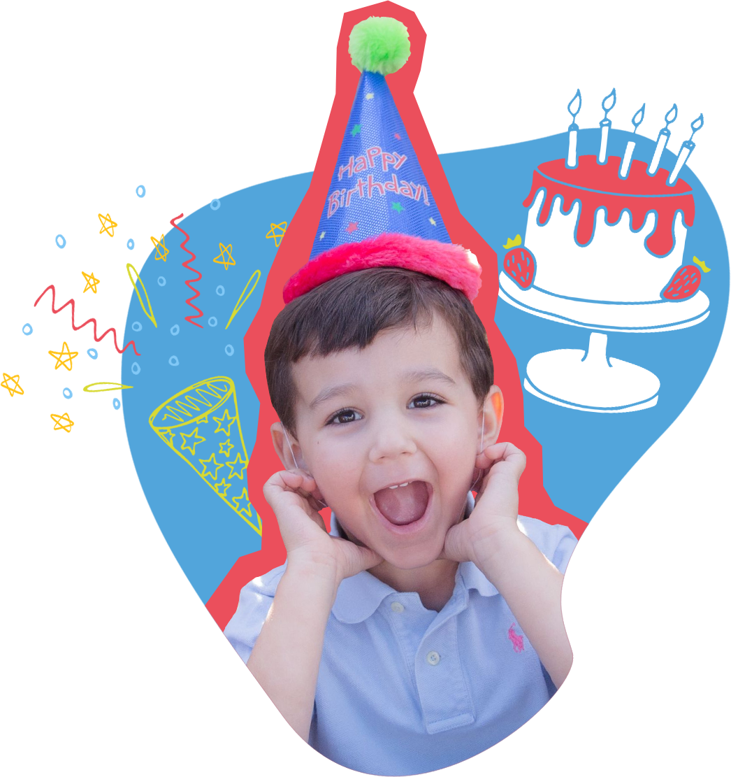 birthday-kid little boy at birthday party with birthday hat on